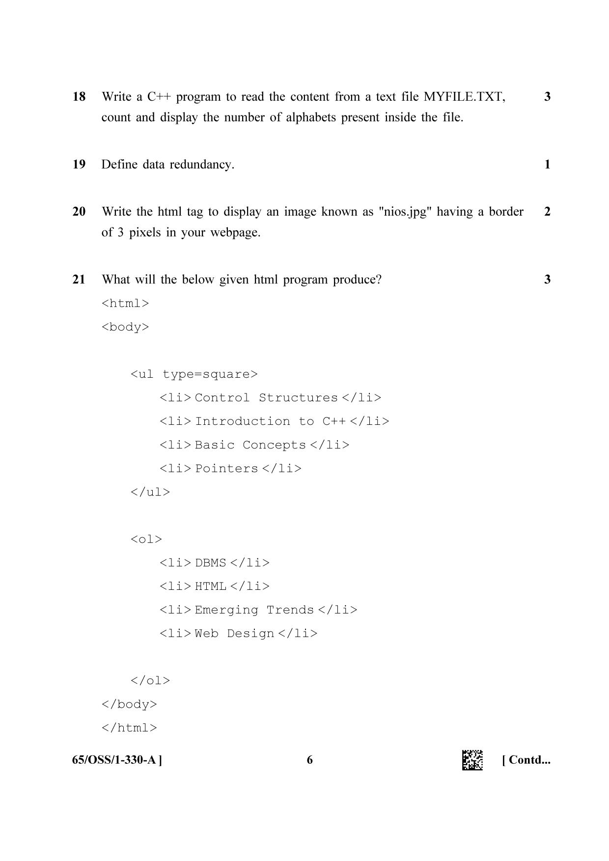 NIOS 2023 Class 12 Computer Science (OSS) Question Paper - Page 6