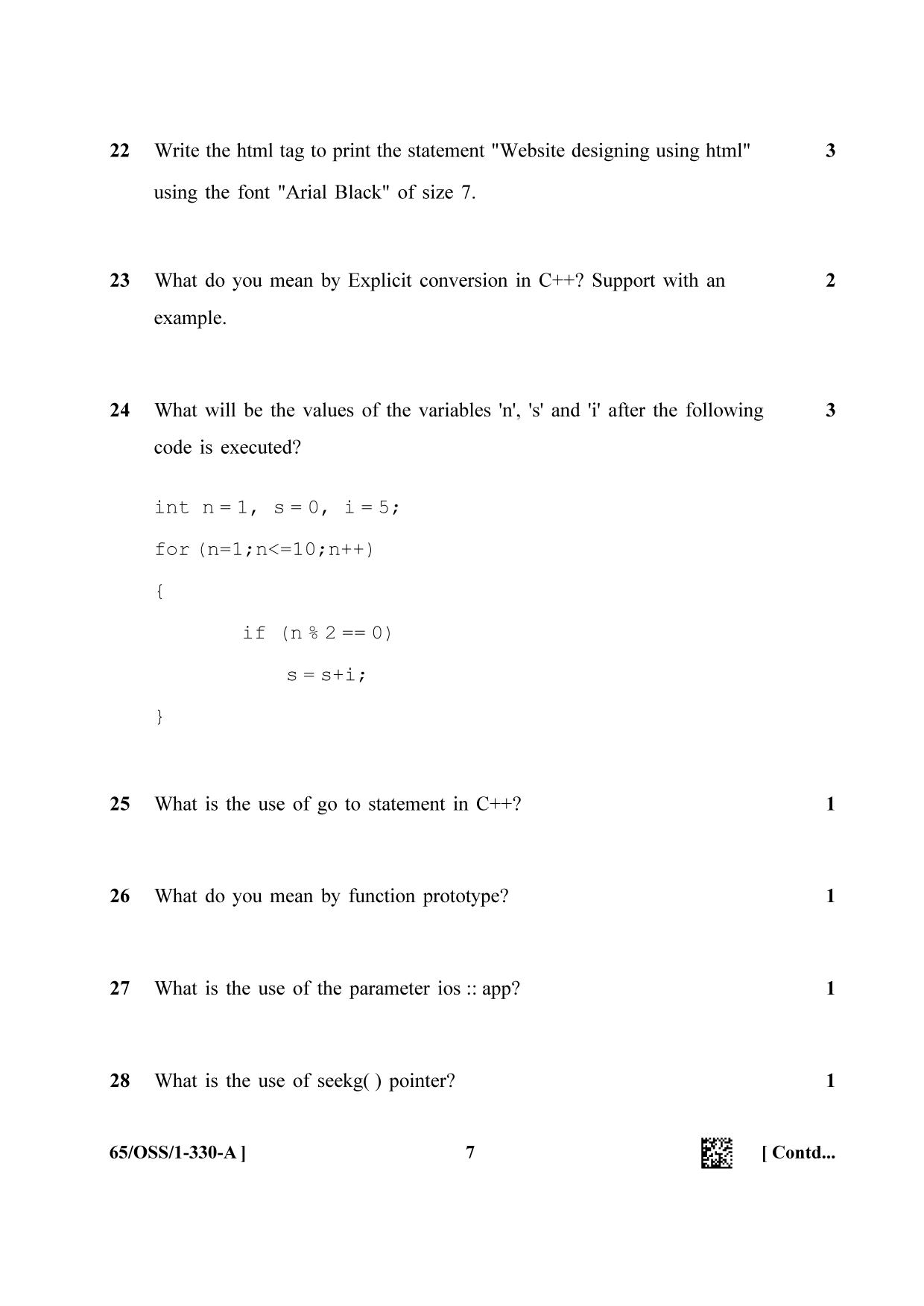 NIOS 2023 Class 12 Computer Science (OSS) Question Paper - Page 7