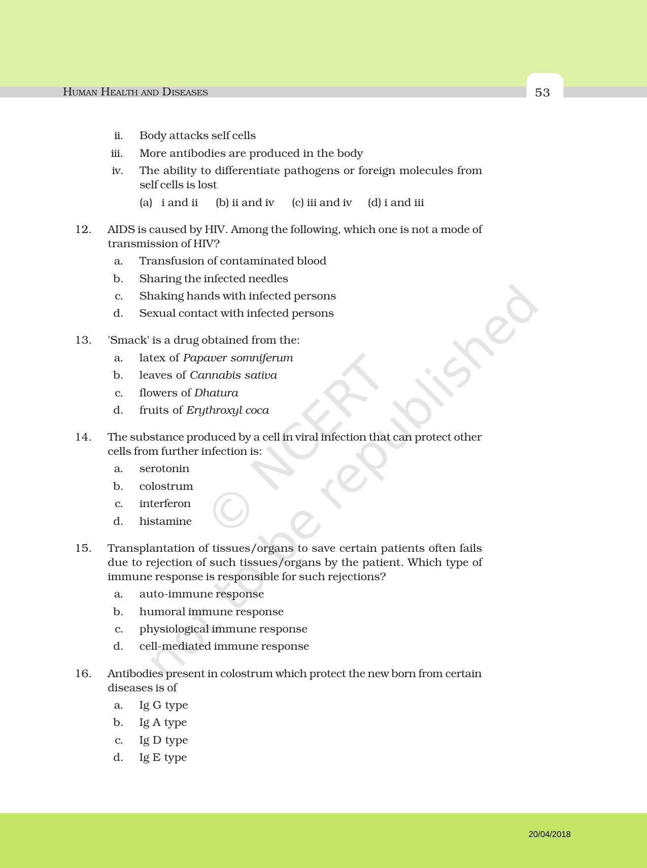 NCERT Exemplar Book for Class 12 Biology: Chapter 8 Human Health and Diseases - Page 3