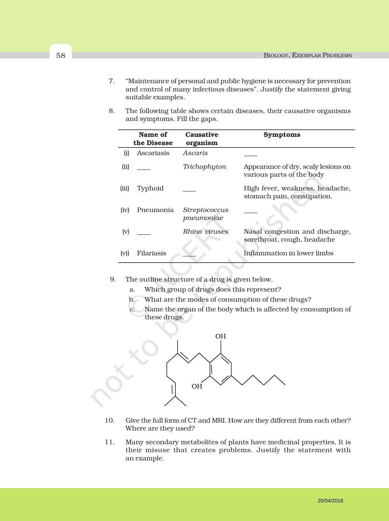 NCERT Exemplar Book for Class 12 Biology: Chapter 8 Human Health and Diseases - Page 8
