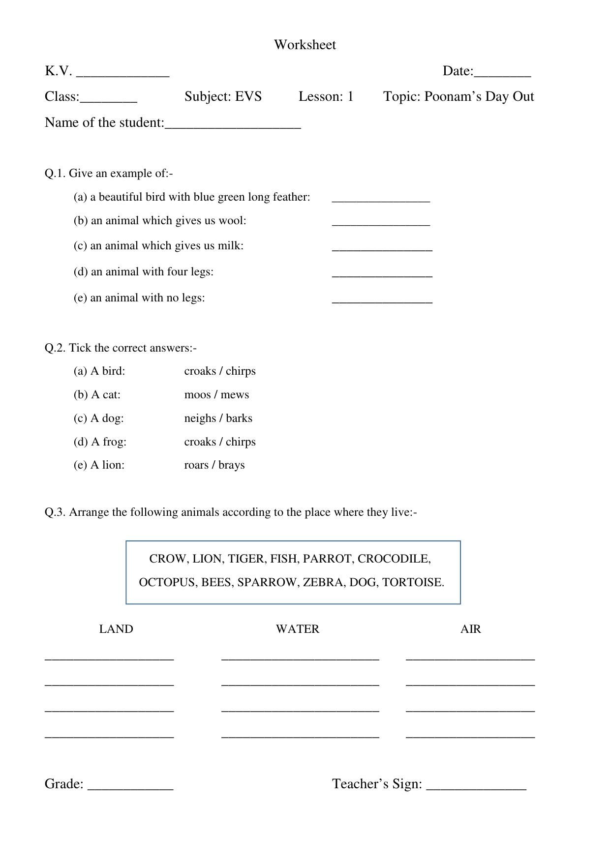 Worksheet for Class 3 EVS Assignment 82 Poonam’s Day Out - Page 2