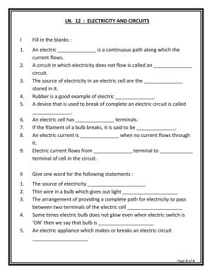 CBSE Worksheets for Class 6 Science Electricity and Circuits Assignment