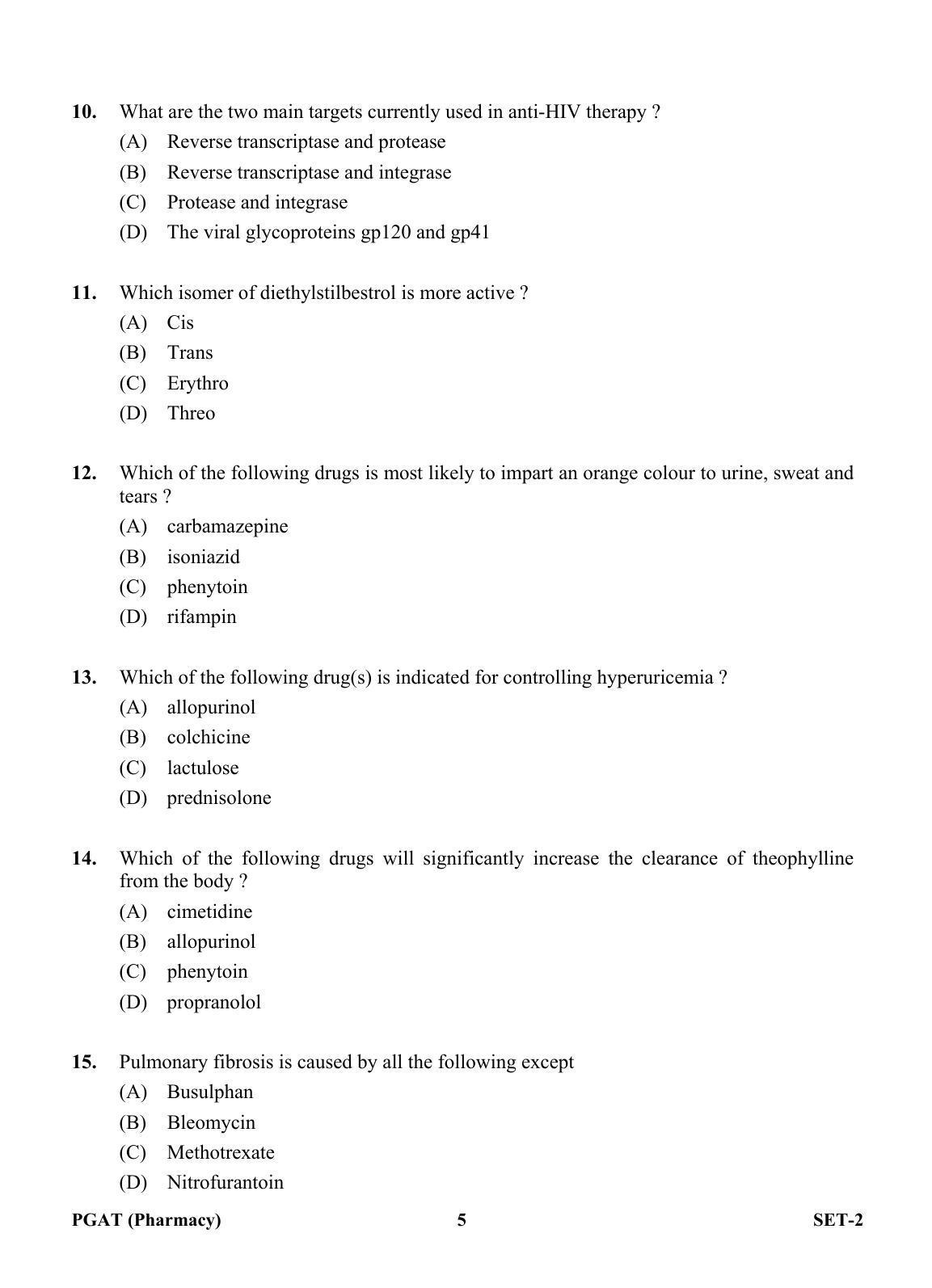 OJEE PGAT 2013 Pharmacy Set 2 Question Paper - Page 4
