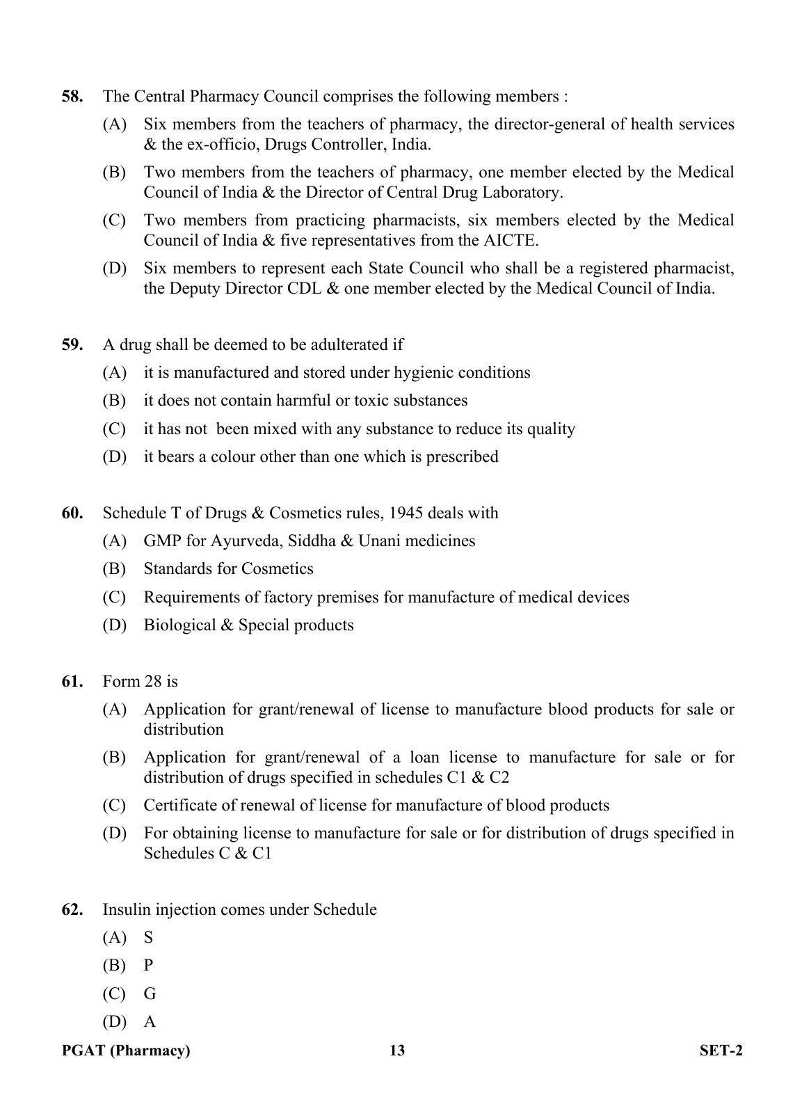 OJEE PGAT 2013 Pharmacy Set 2 Question Paper - Page 12