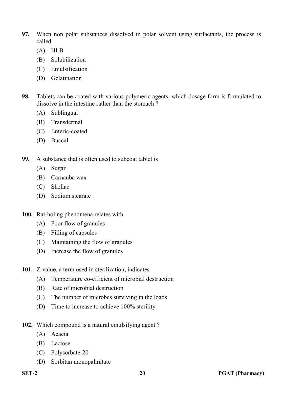 OJEE PGAT 2013 Pharmacy Set 2 Question Paper - Page 19