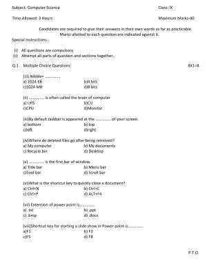 HPBOSE Class 9th Computer Science Sample Question Papers 2025