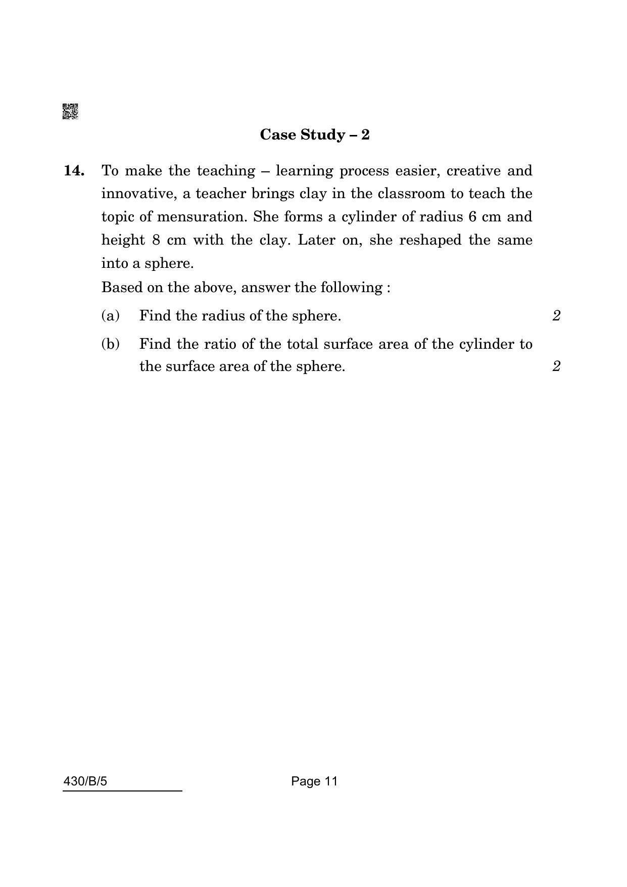 CBSE Class 10 Maths Basic (430/B/5 - SET 5) 2022 Question Paper - Page 11