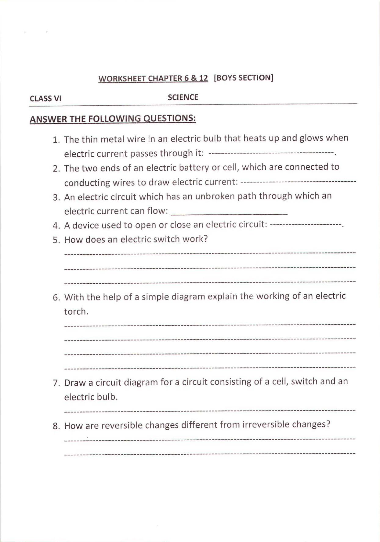 CBSE Worksheets for Class 6 Science Assignment 13 - Page 1
