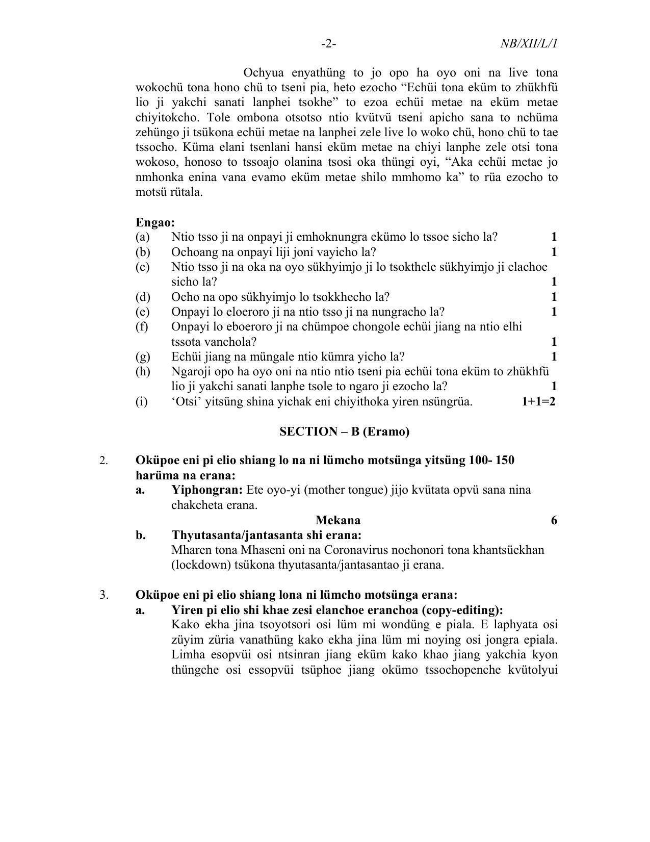 Nagaland Board Class 12 Lotha 2022 Question Paper - Page 2