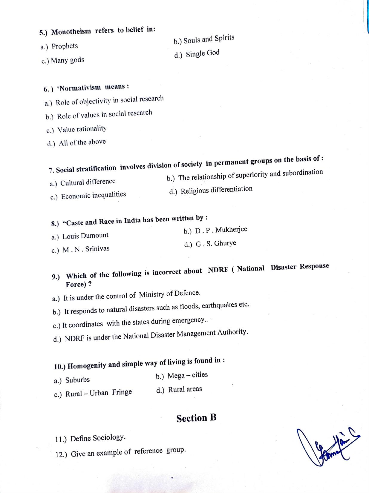 JKBOSE Class 11 Sociology Model Question Paper - Page 2