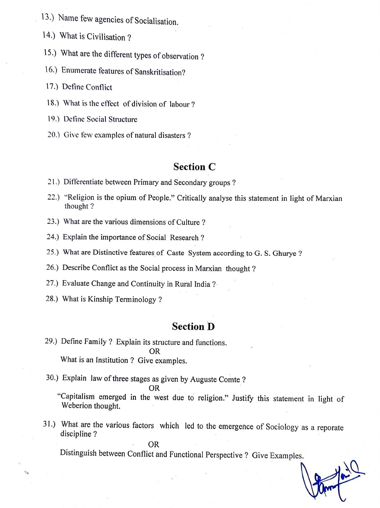 JKBOSE Class 11 Sociology Model Question Paper - Page 3