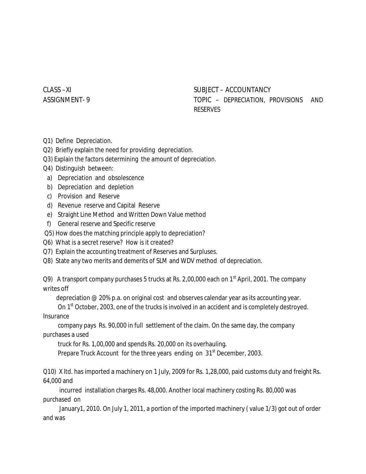 CBSE Worksheets for Class 11 Accountancy Assignment 13 - Page 1
