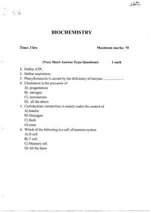 JKBOSE Class 12 Biochemistry Model Question Paper 2023