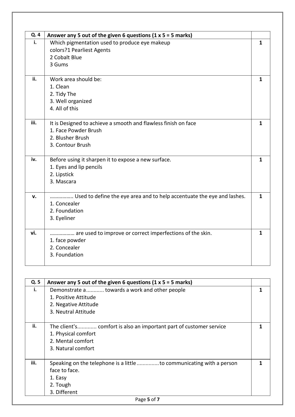CBSE Class 10 (Skill Education) Beauty And Wellness 2024 Sample Paper - Page 5