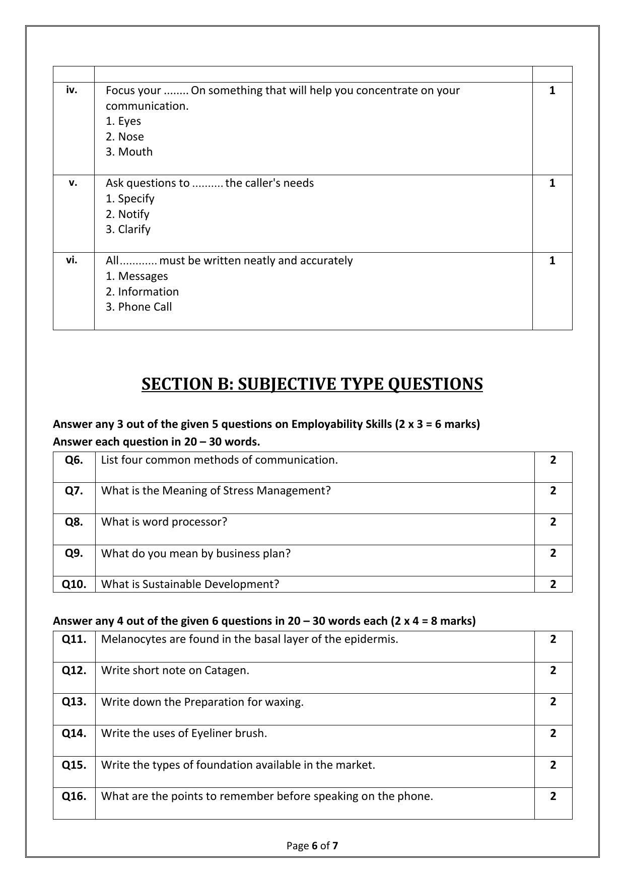 CBSE Class 10 (Skill Education) Beauty And Wellness 2024 Sample Paper - Page 6