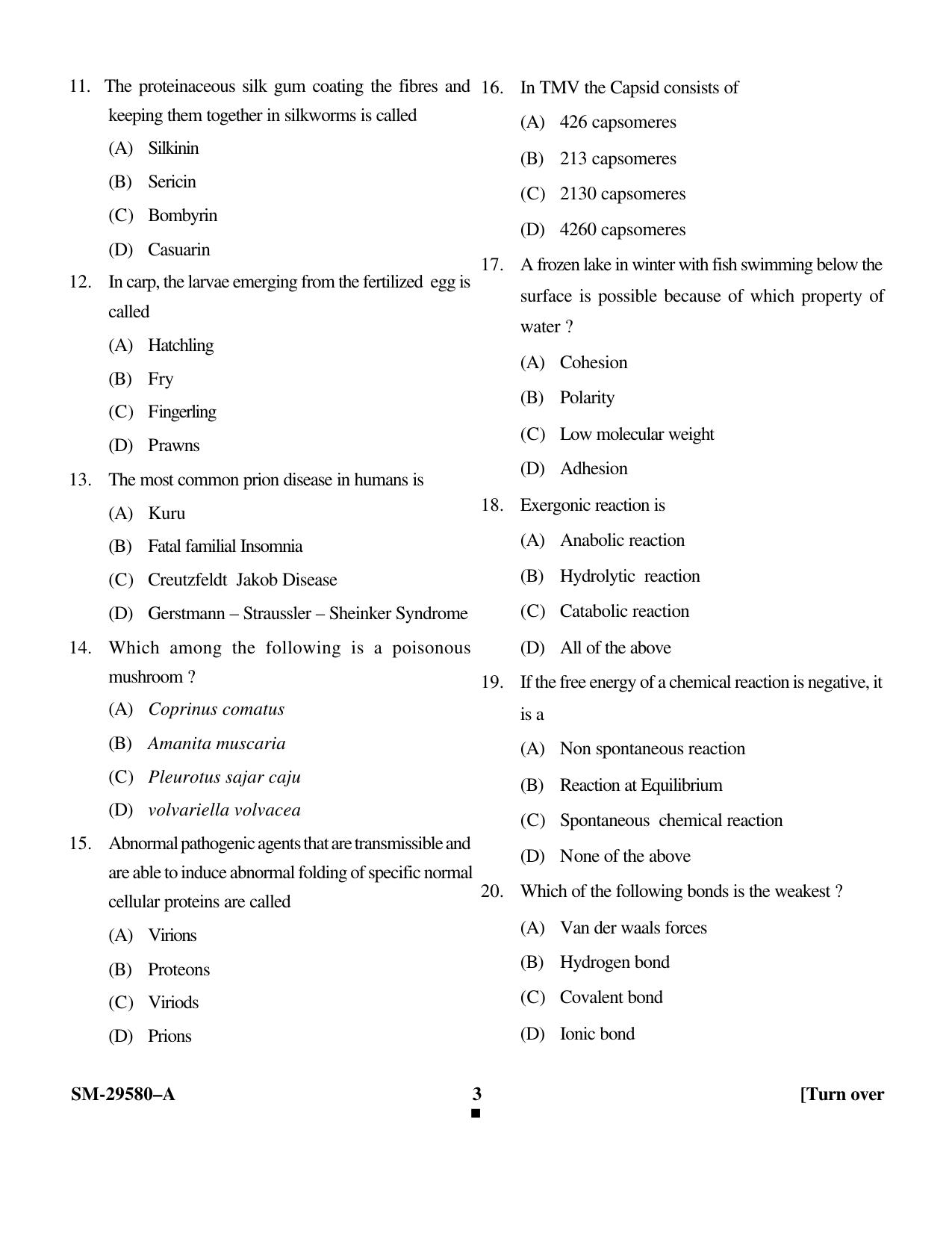 KUET 2023 M.Sc. Bioresources Question Paper - Page 3