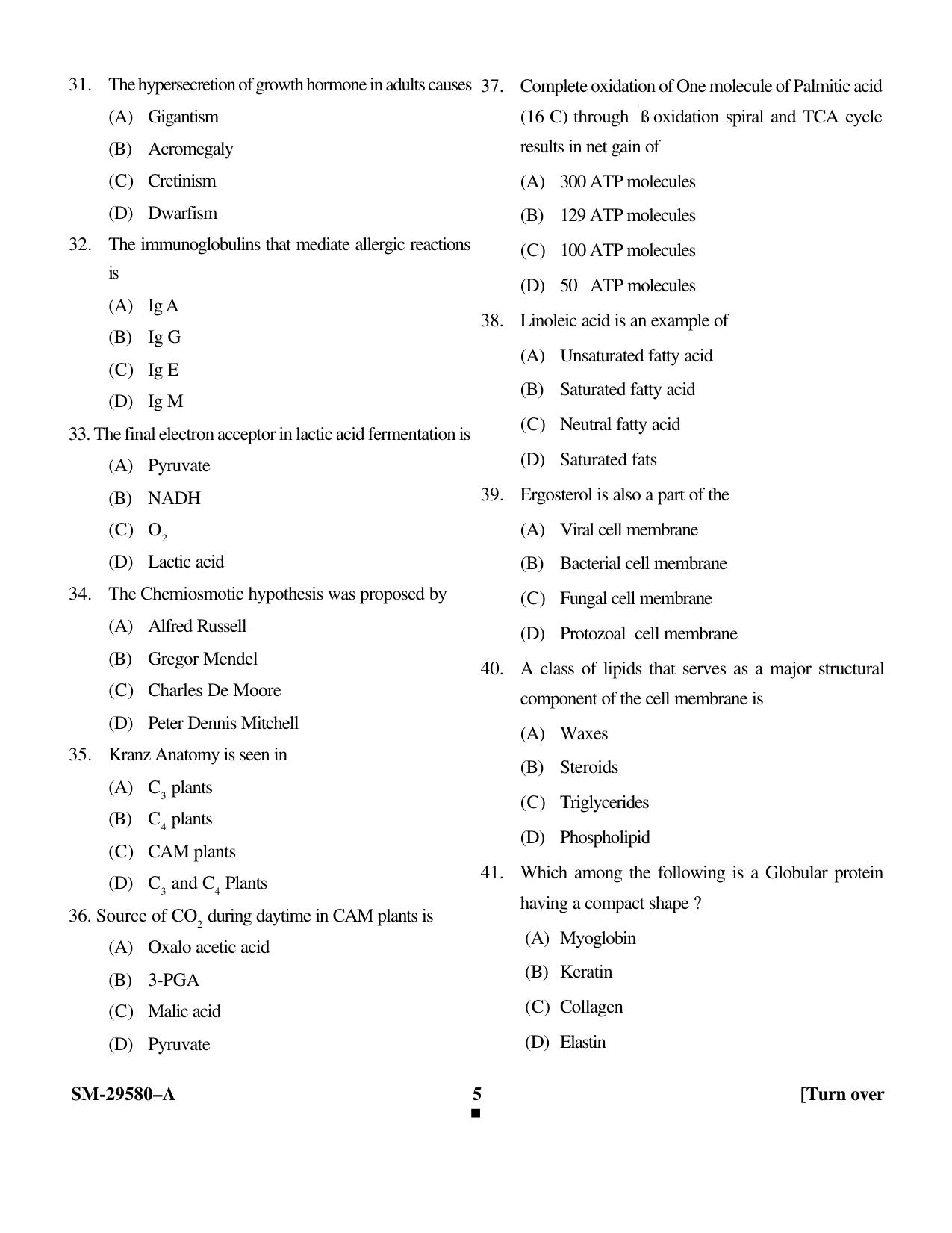 KUET 2023 M.Sc. Bioresources Question Paper - Page 5