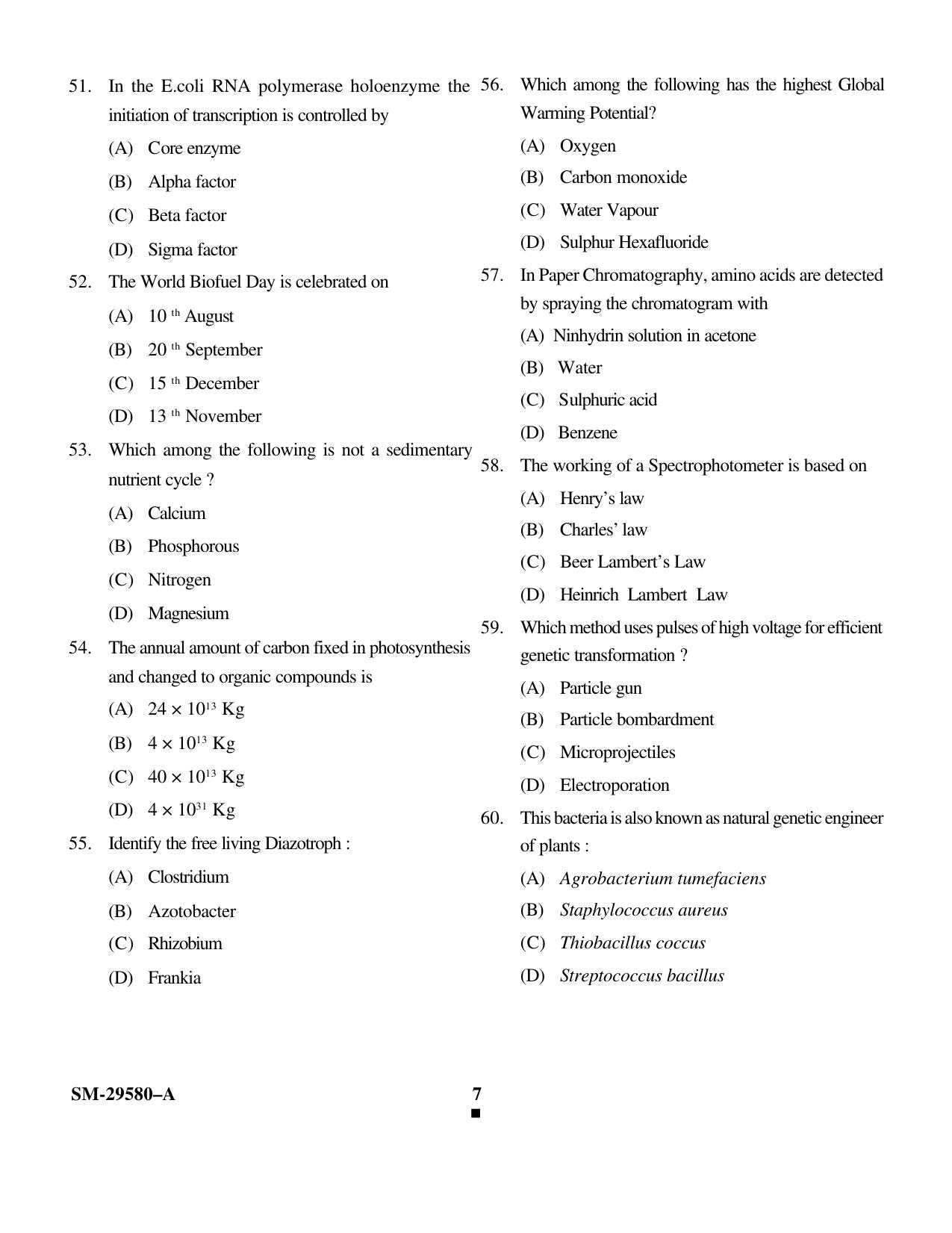 KUET 2023 M.Sc. Bioresources Question Paper - Page 7