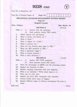 AP Inter 2nd Year Relational Data Base Management System RDBMS-II (old) March-2020-Vocational Question Paper