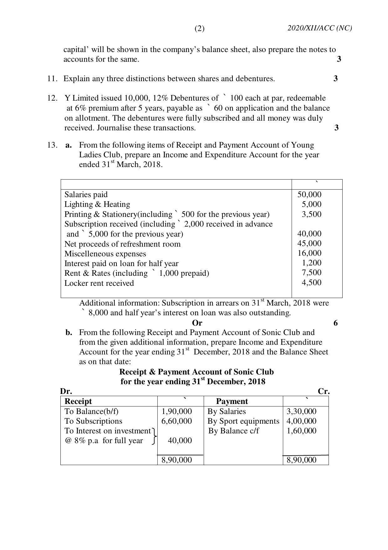 Nagaland Board Class 12 ACCOUNTANCY (NEW COURSE) 2020 Question Paper - Page 2