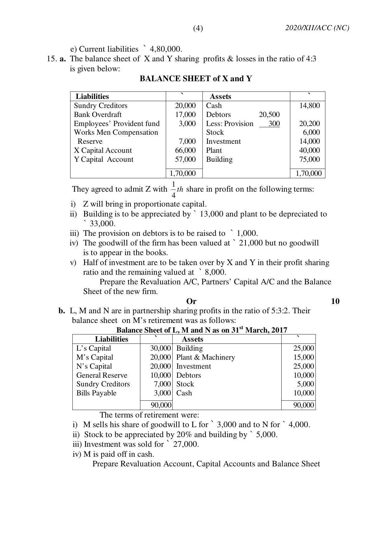 Nagaland Board Class 12 ACCOUNTANCY (NEW COURSE) 2020 Question Paper - Page 4