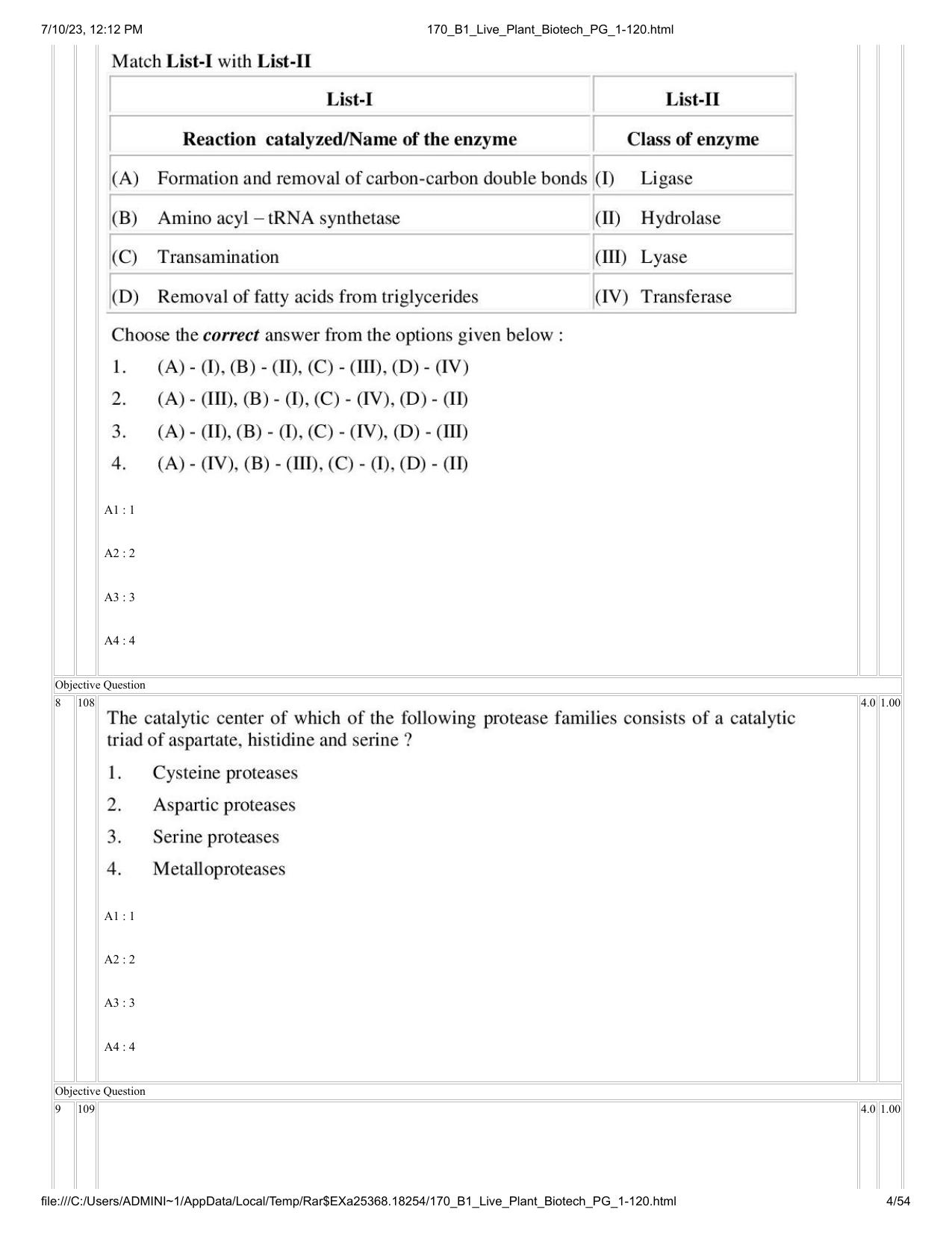 ICAR AIEEA PG 2023 PLANT BIOTECHNOLOGY Question Paper - Page 4