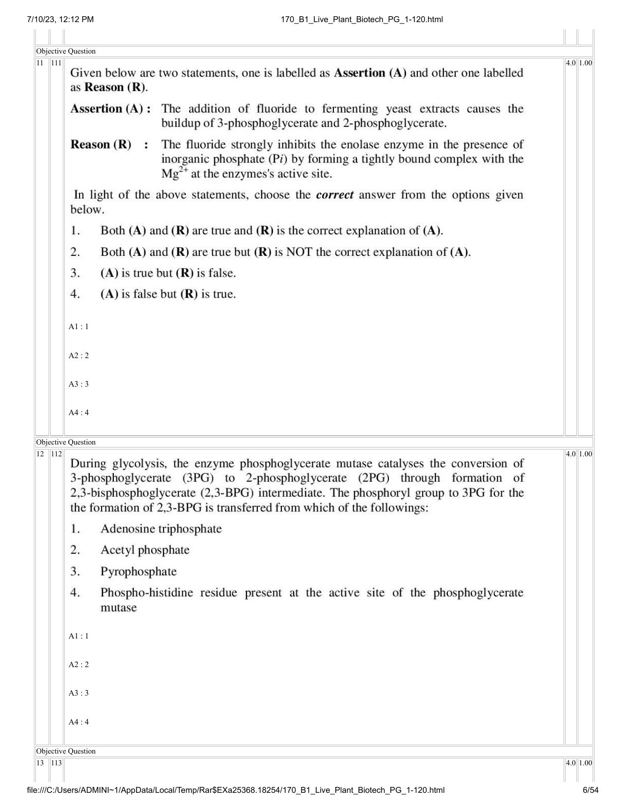 ICAR AIEEA PG 2023 PLANT BIOTECHNOLOGY Question Paper - Page 6