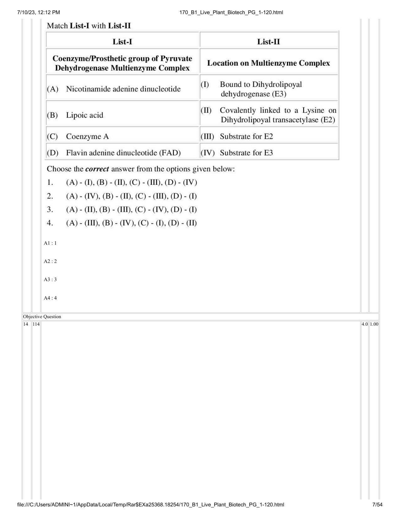 ICAR AIEEA PG 2023 PLANT BIOTECHNOLOGY Question Paper - Page 7