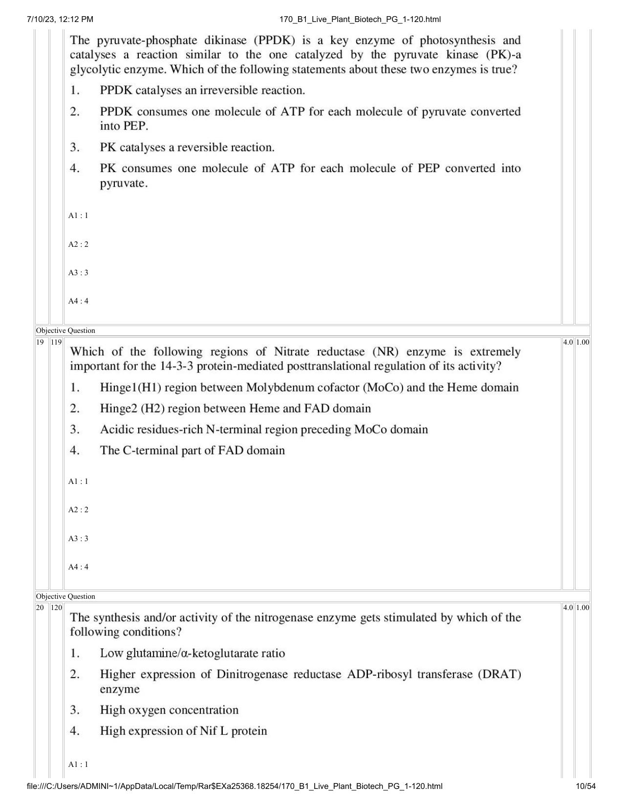 ICAR AIEEA PG 2023 PLANT BIOTECHNOLOGY Question Paper - Page 10