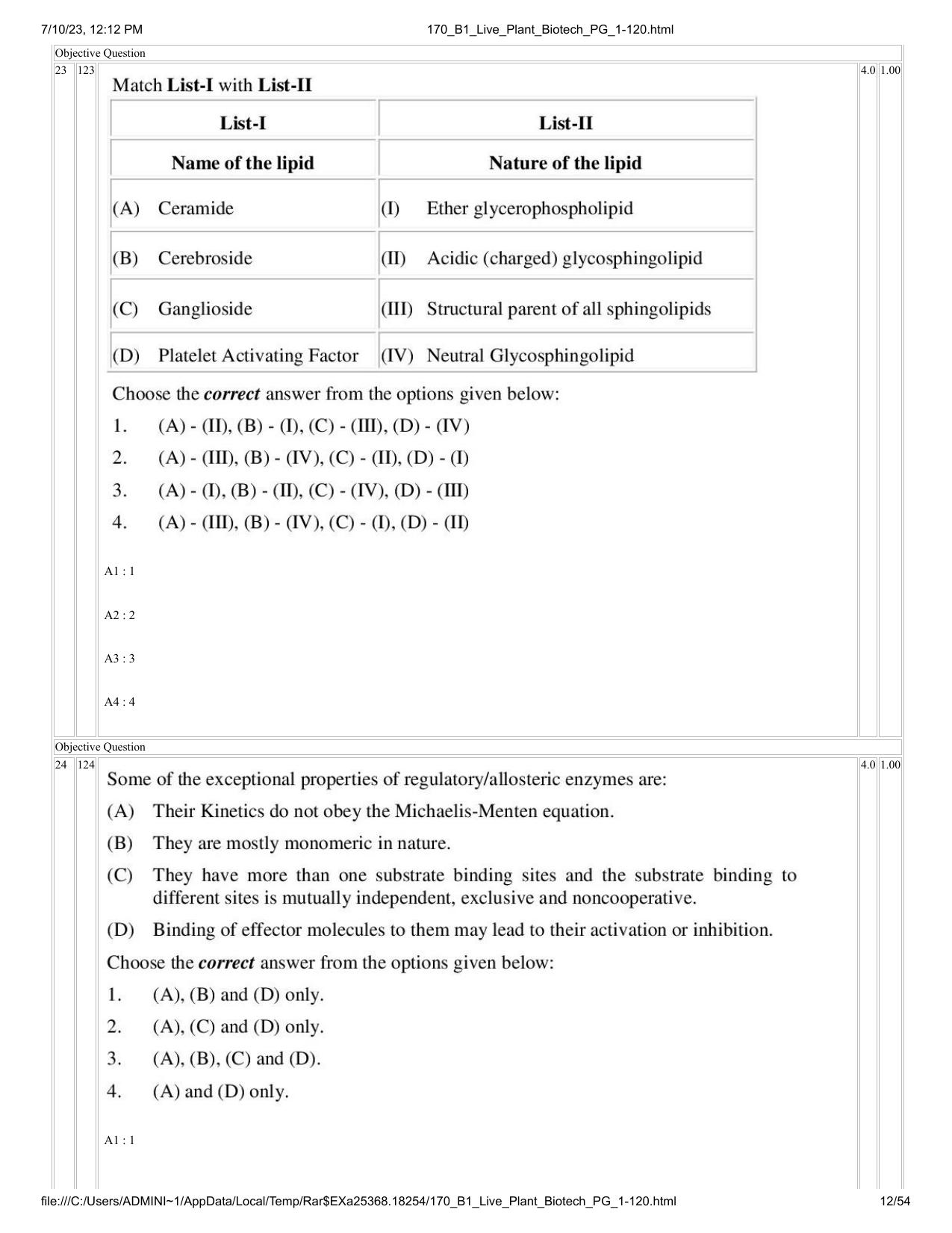ICAR AIEEA PG 2023 PLANT BIOTECHNOLOGY Question Paper - Page 12