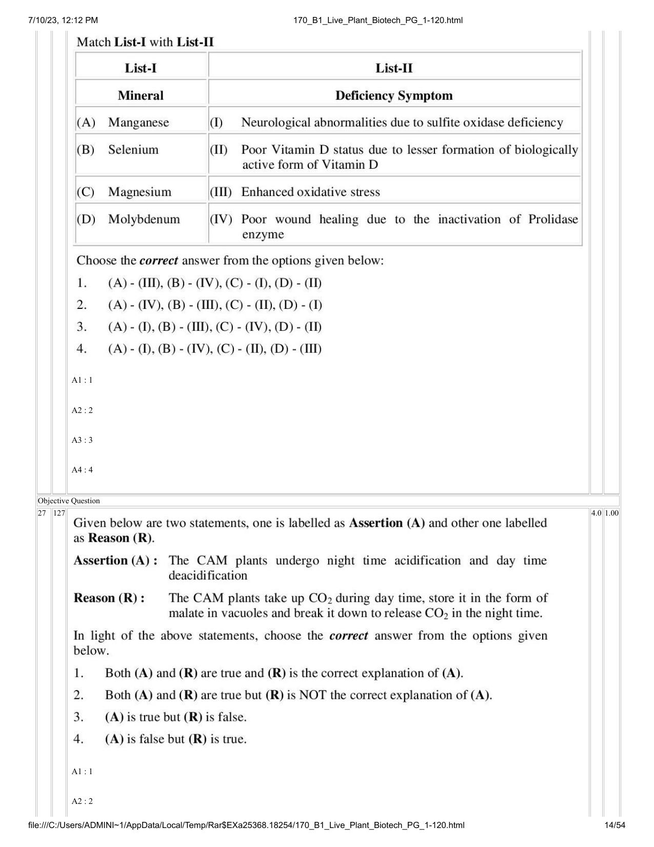 ICAR AIEEA PG 2023 PLANT BIOTECHNOLOGY Question Paper - Page 14