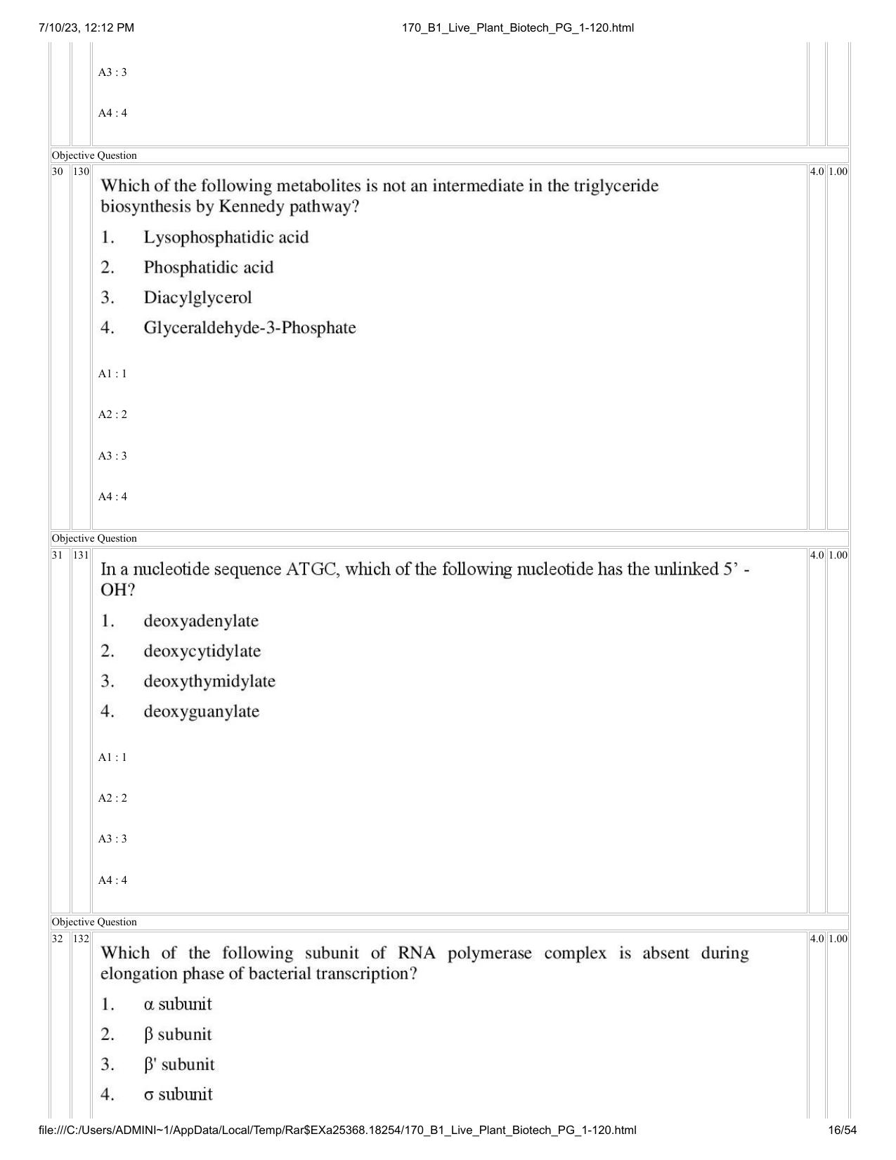 ICAR AIEEA PG 2023 PLANT BIOTECHNOLOGY Question Paper - Page 16