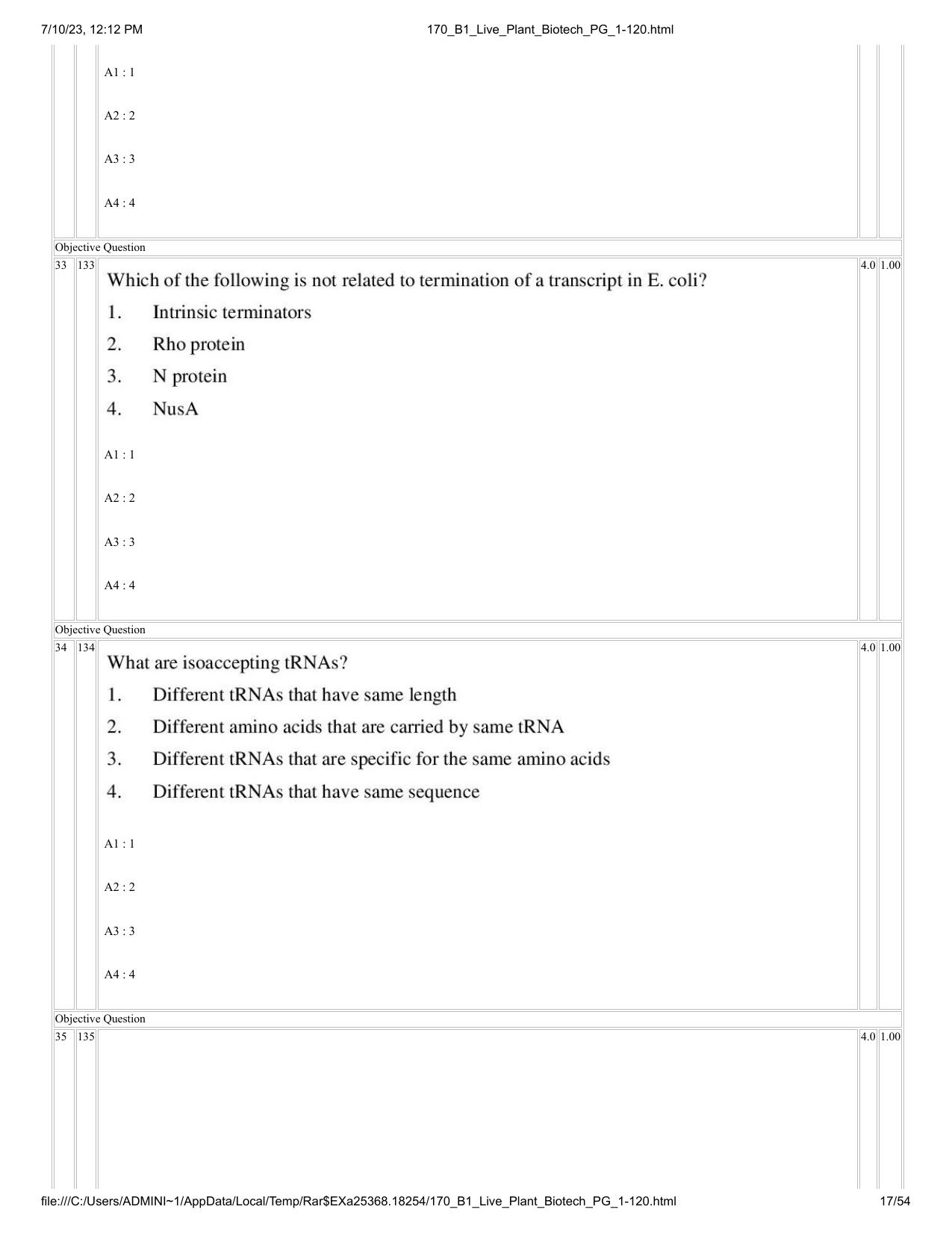 ICAR AIEEA PG 2023 PLANT BIOTECHNOLOGY Question Paper - Page 17