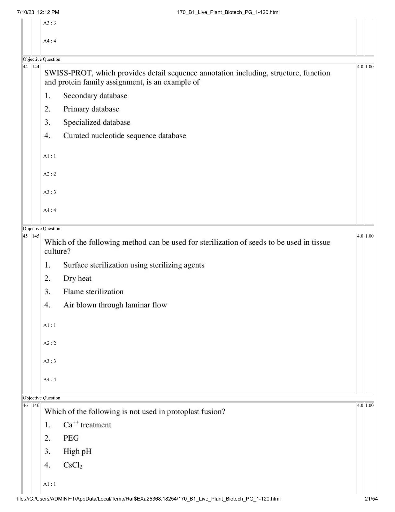 ICAR AIEEA PG 2023 PLANT BIOTECHNOLOGY Question Paper - Page 21