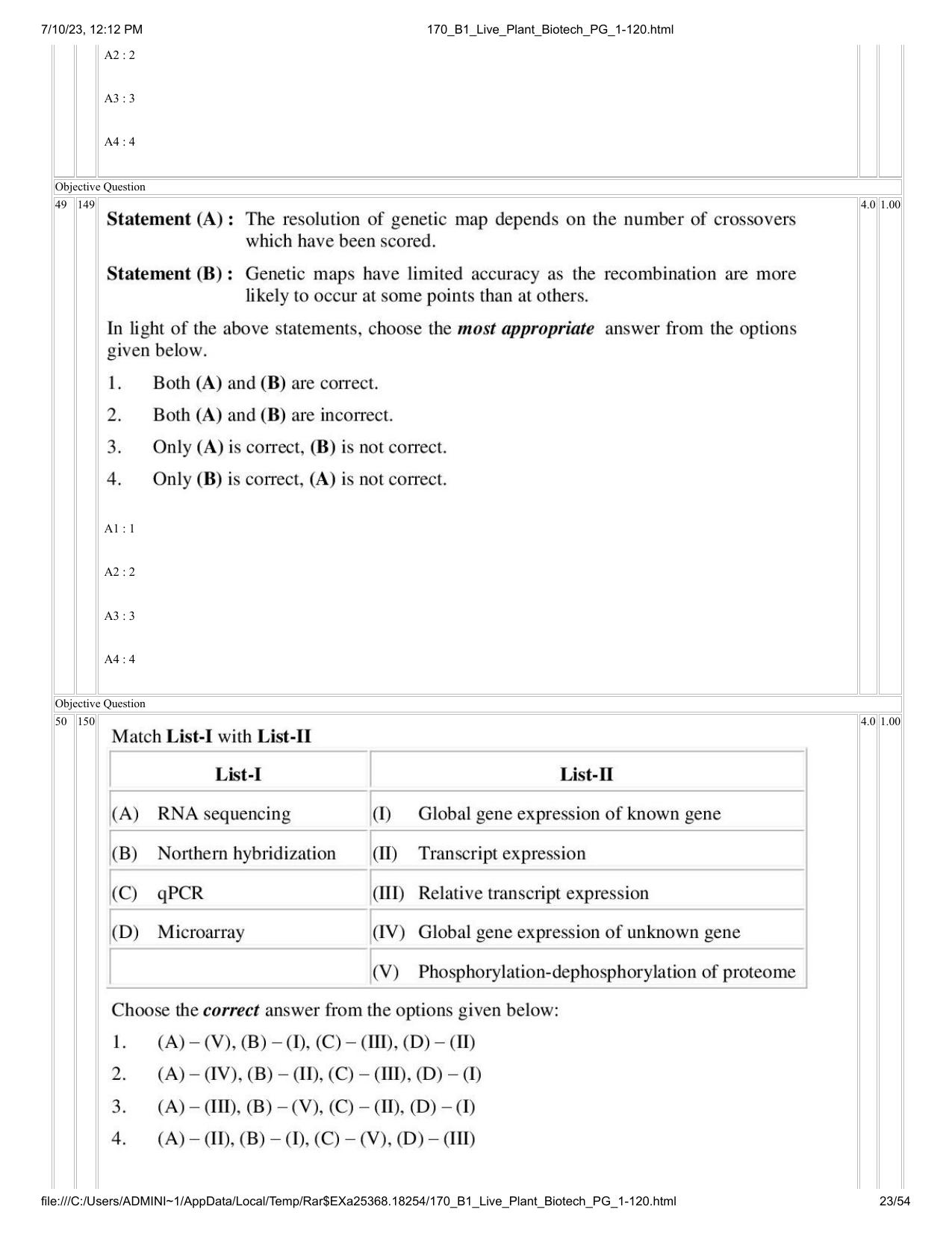 ICAR AIEEA PG 2023 PLANT BIOTECHNOLOGY Question Paper - Page 23