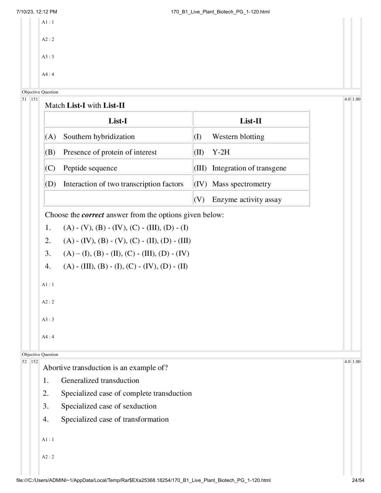 ICAR AIEEA PG 2023 PLANT BIOTECHNOLOGY Question Paper - Page 24
