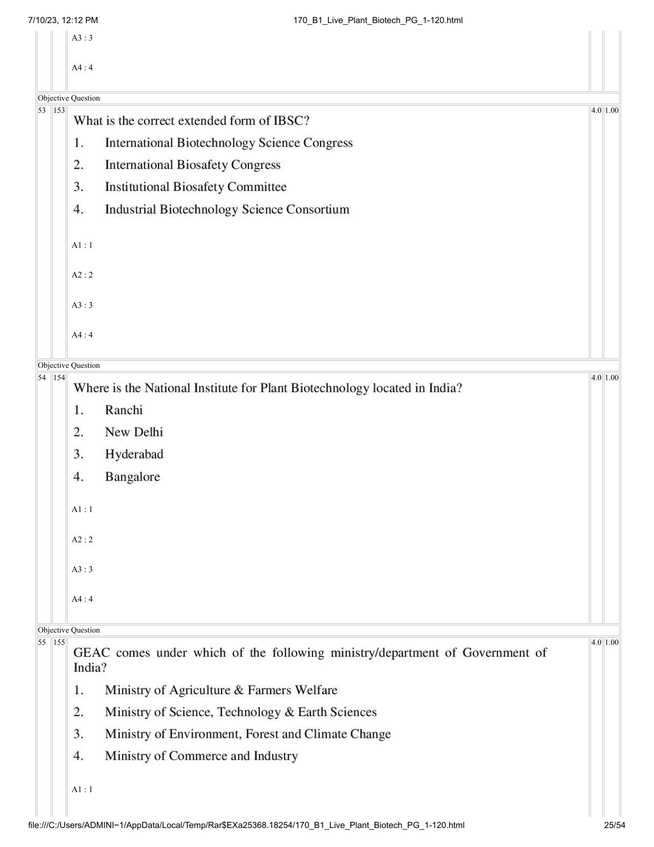 ICAR AIEEA PG 2023 PLANT BIOTECHNOLOGY Question Paper - Page 25