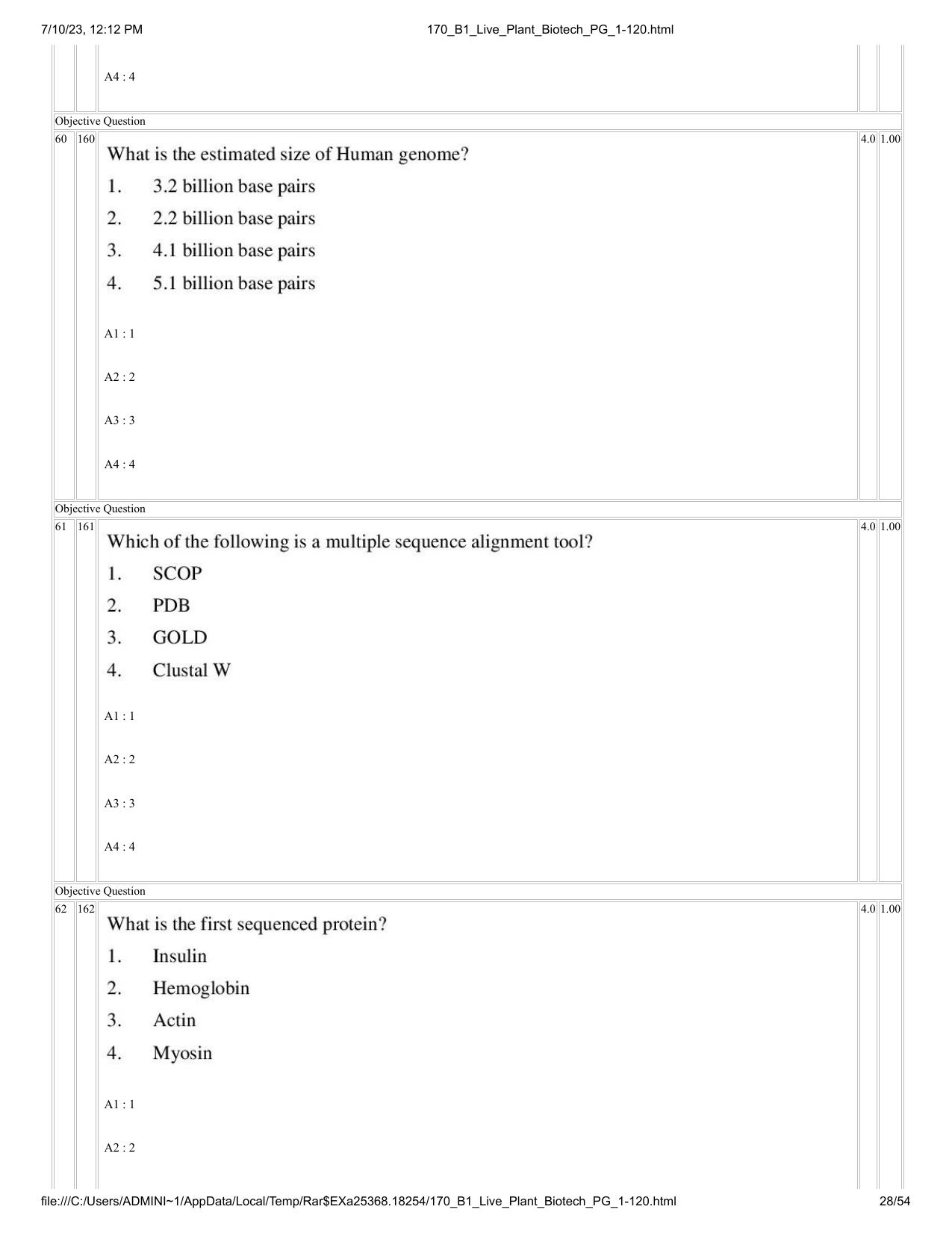 ICAR AIEEA PG 2023 PLANT BIOTECHNOLOGY Question Paper - Page 28