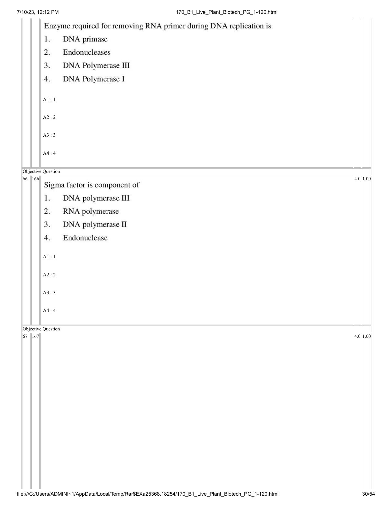 ICAR AIEEA PG 2023 PLANT BIOTECHNOLOGY Question Paper - Page 30
