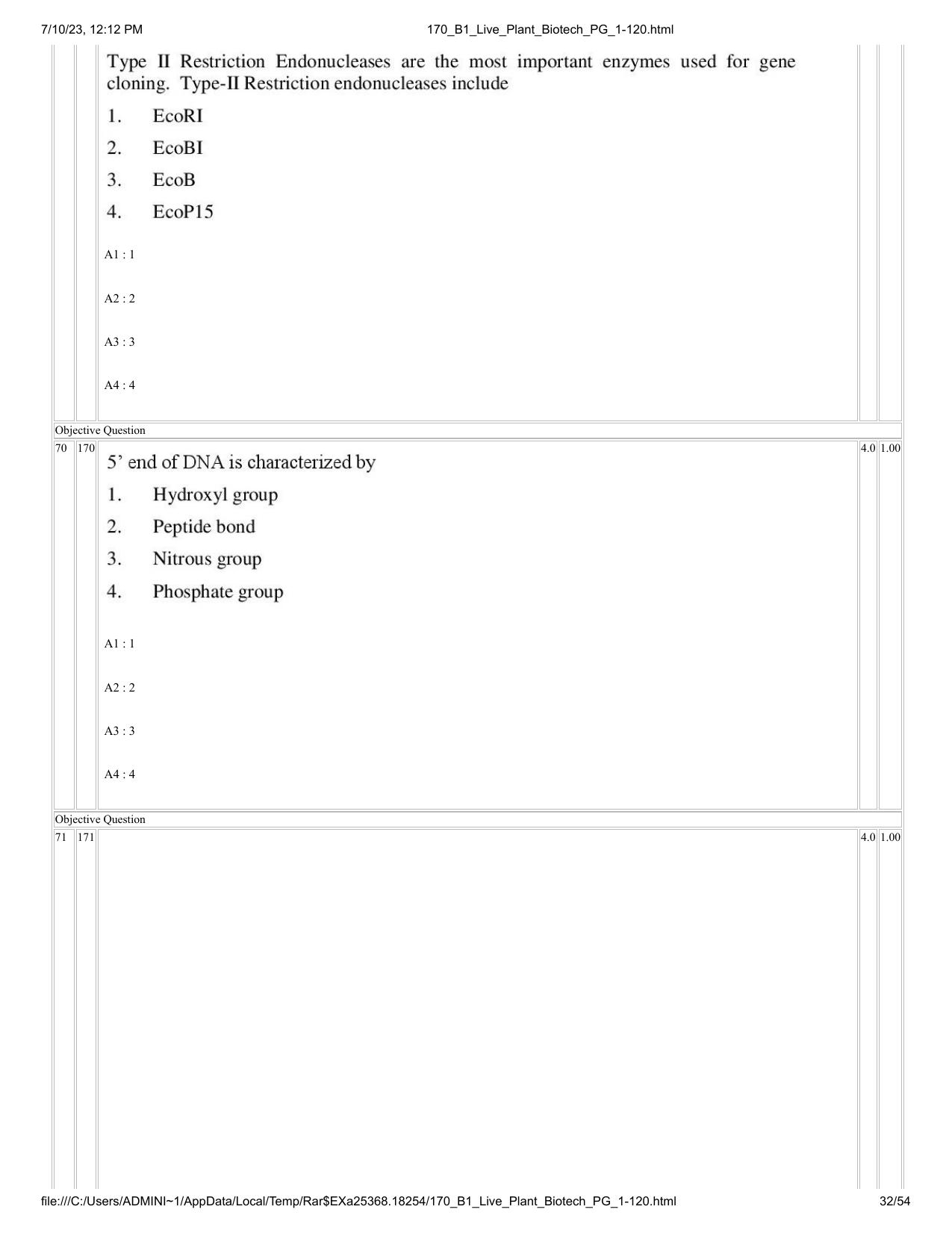 ICAR AIEEA PG 2023 PLANT BIOTECHNOLOGY Question Paper - Page 32