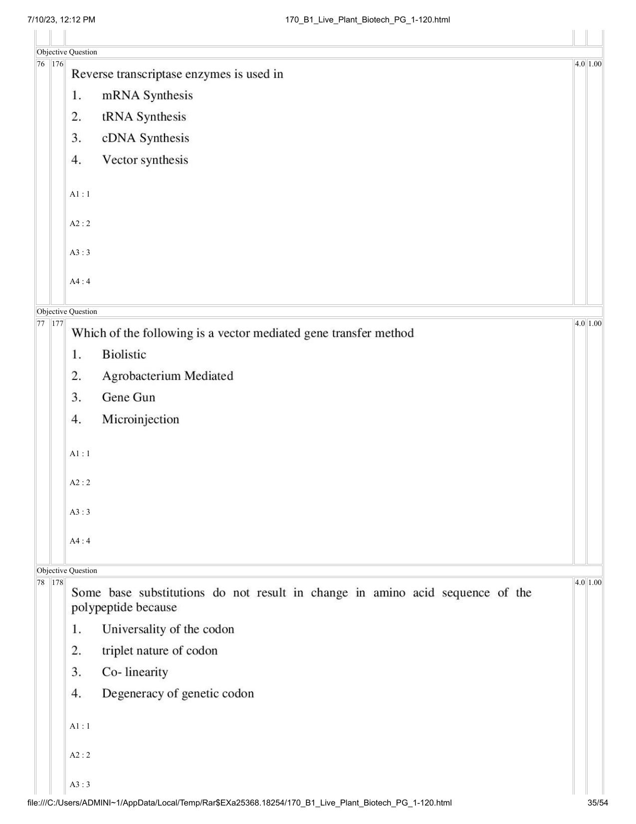 ICAR AIEEA PG 2023 PLANT BIOTECHNOLOGY Question Paper - Page 35