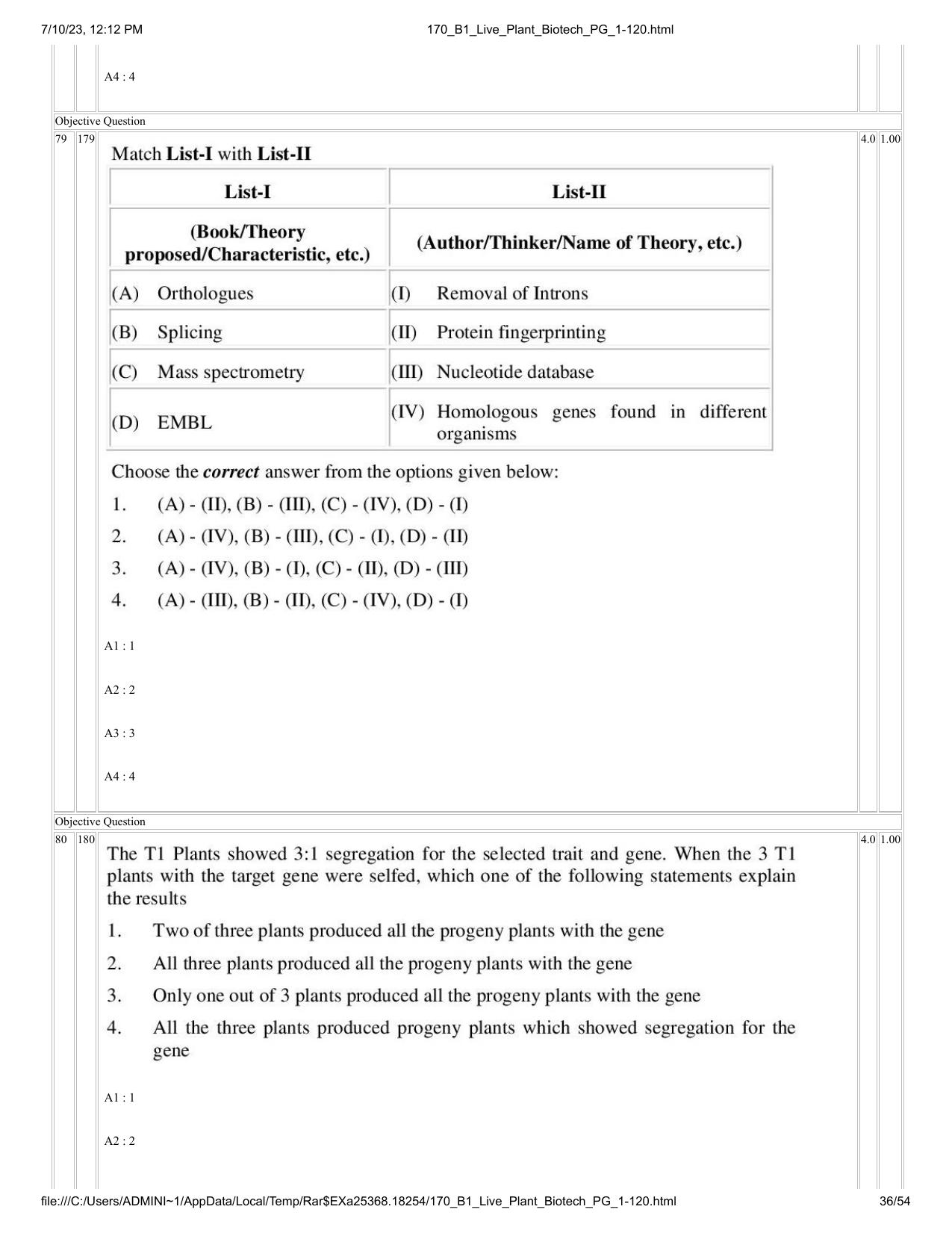ICAR AIEEA PG 2023 PLANT BIOTECHNOLOGY Question Paper - Page 36