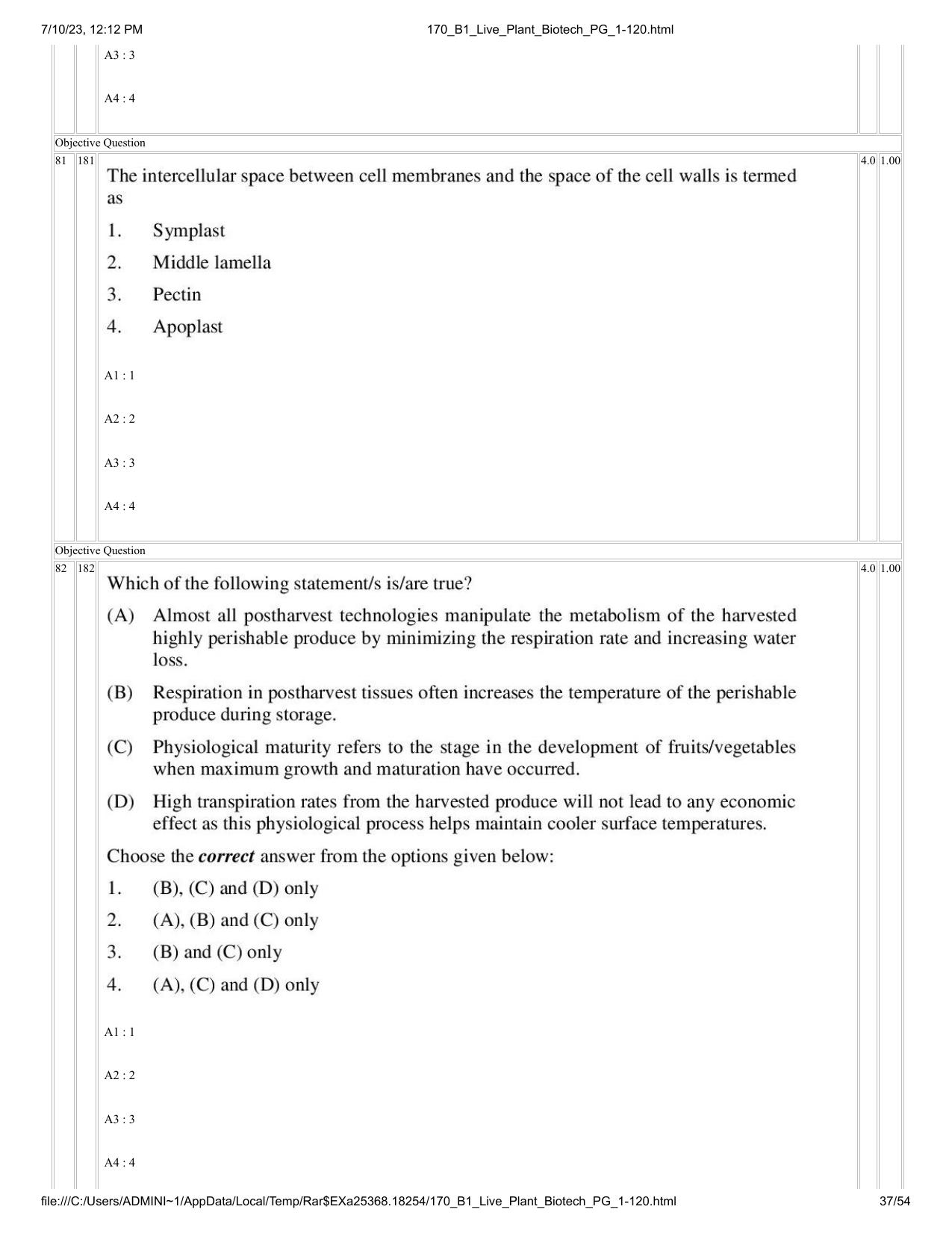 ICAR AIEEA PG 2023 PLANT BIOTECHNOLOGY Question Paper - Page 37