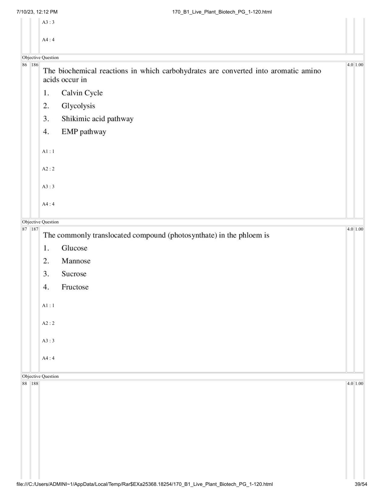 ICAR AIEEA PG 2023 PLANT BIOTECHNOLOGY Question Paper - Page 39