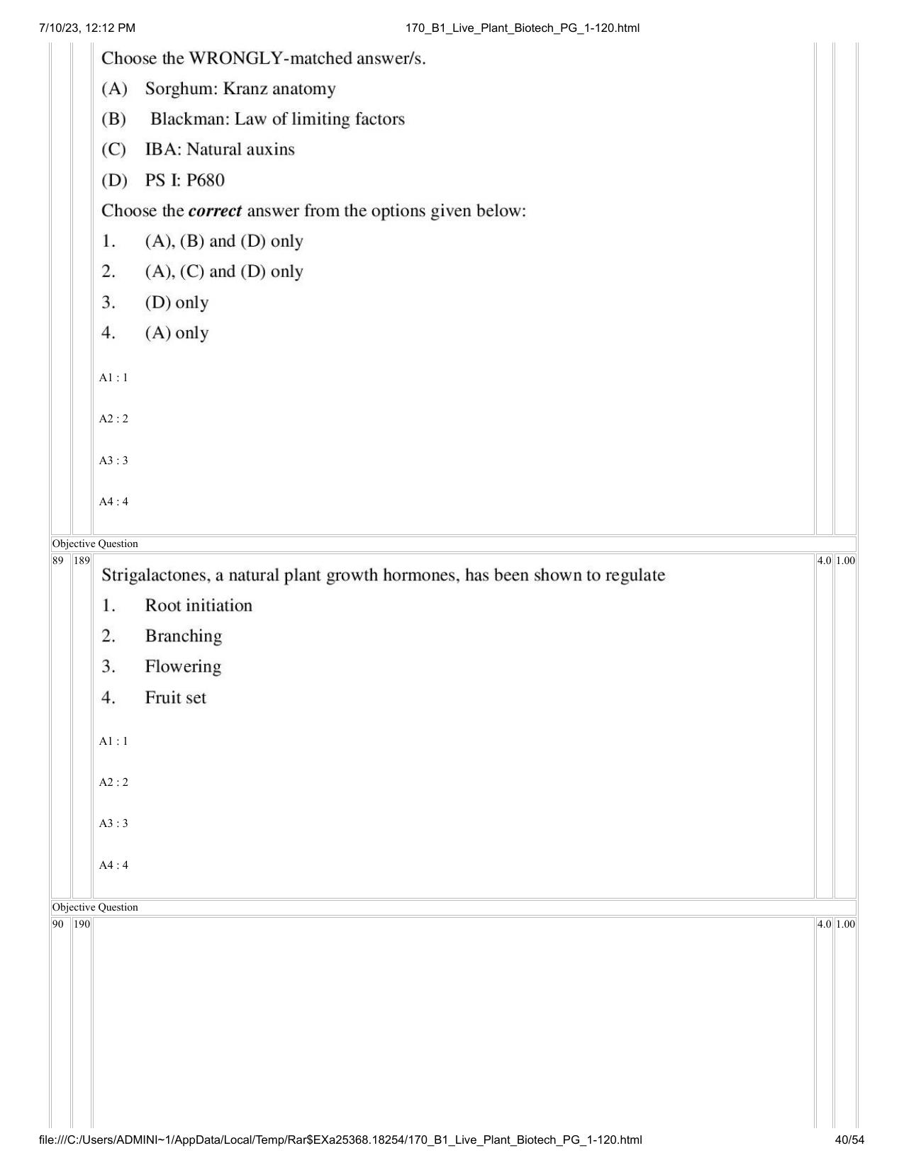 ICAR AIEEA PG 2023 PLANT BIOTECHNOLOGY Question Paper - Page 40