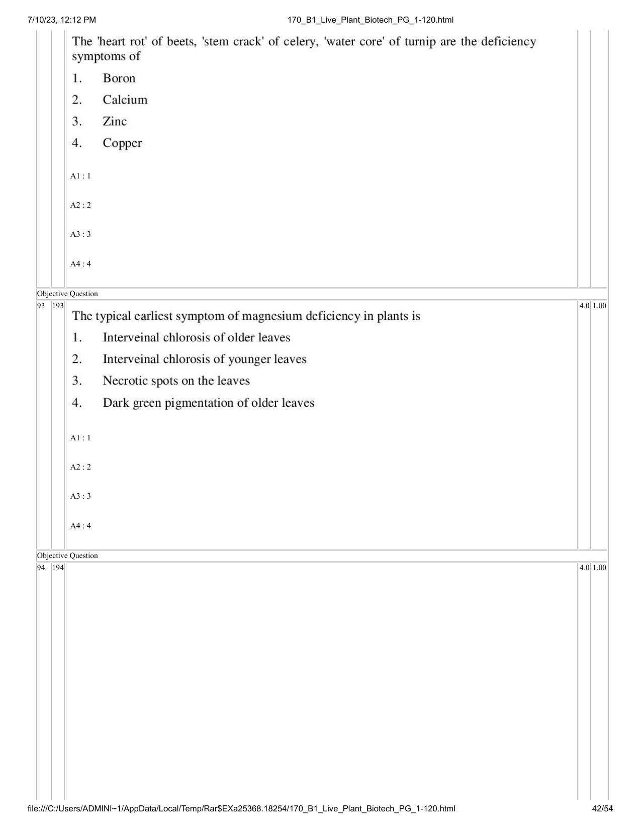 ICAR AIEEA PG 2023 PLANT BIOTECHNOLOGY Question Paper - Page 42