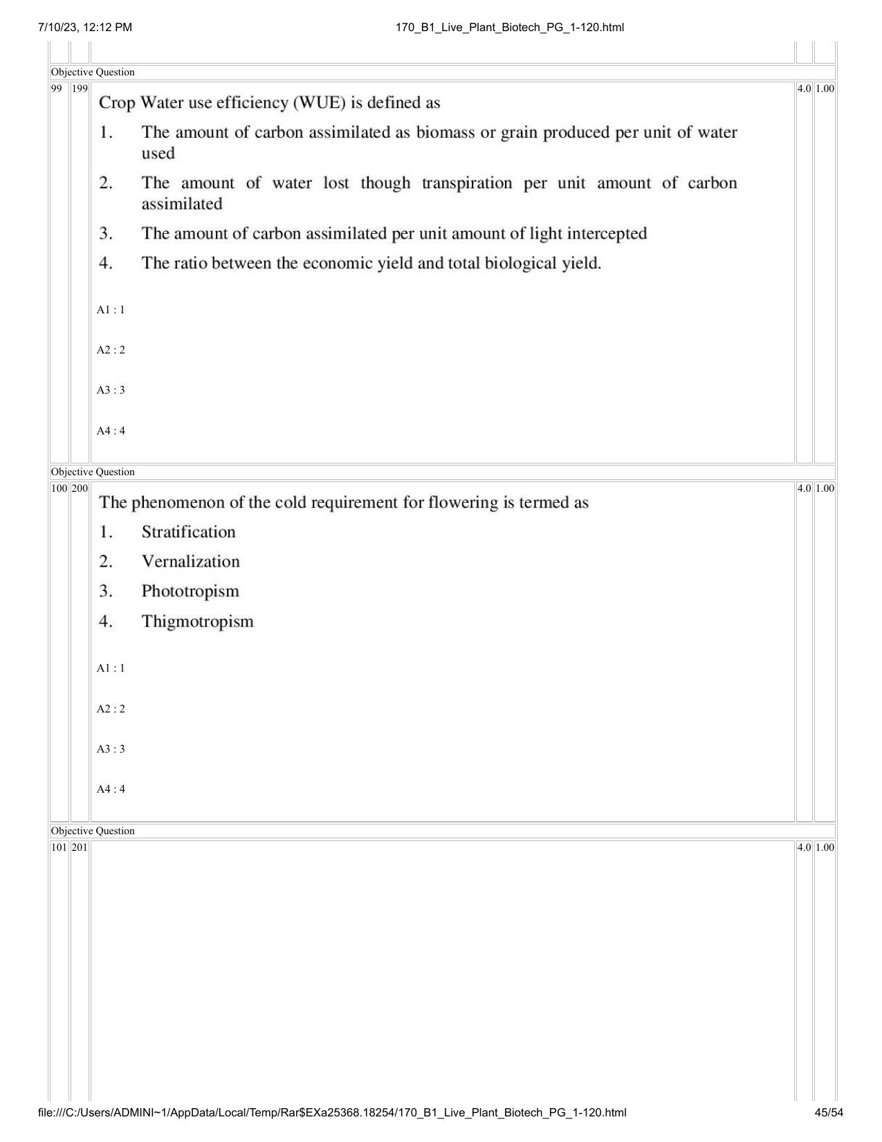 ICAR AIEEA PG 2023 PLANT BIOTECHNOLOGY Question Paper - Page 45