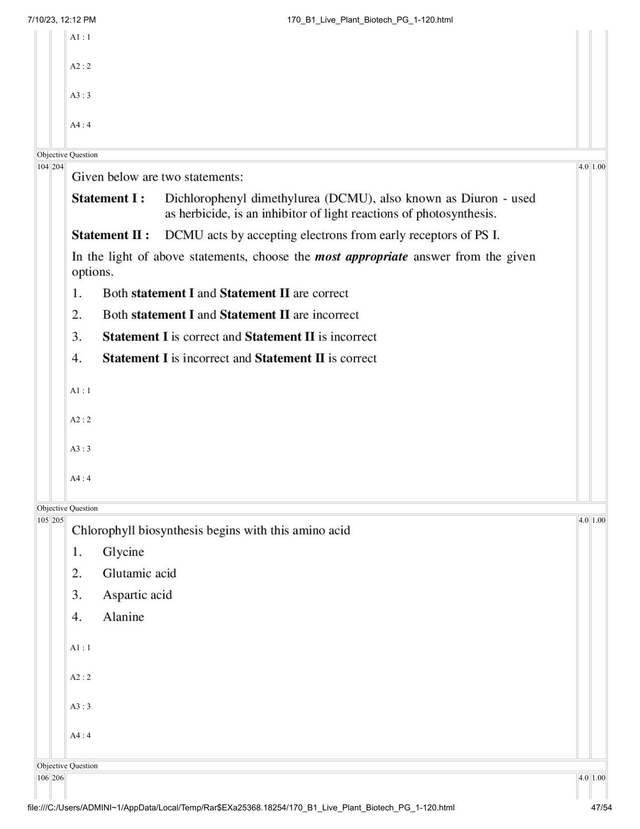 ICAR AIEEA PG 2023 PLANT BIOTECHNOLOGY Question Paper - Page 47