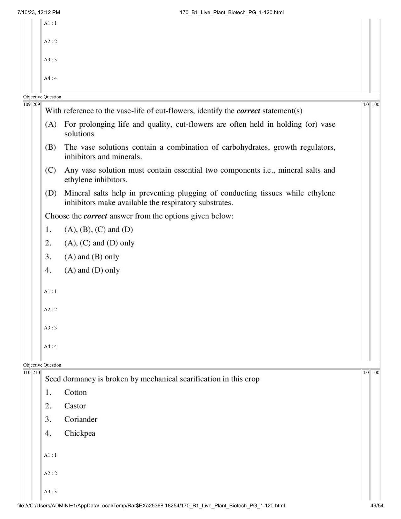ICAR AIEEA PG 2023 PLANT BIOTECHNOLOGY Question Paper - Page 49