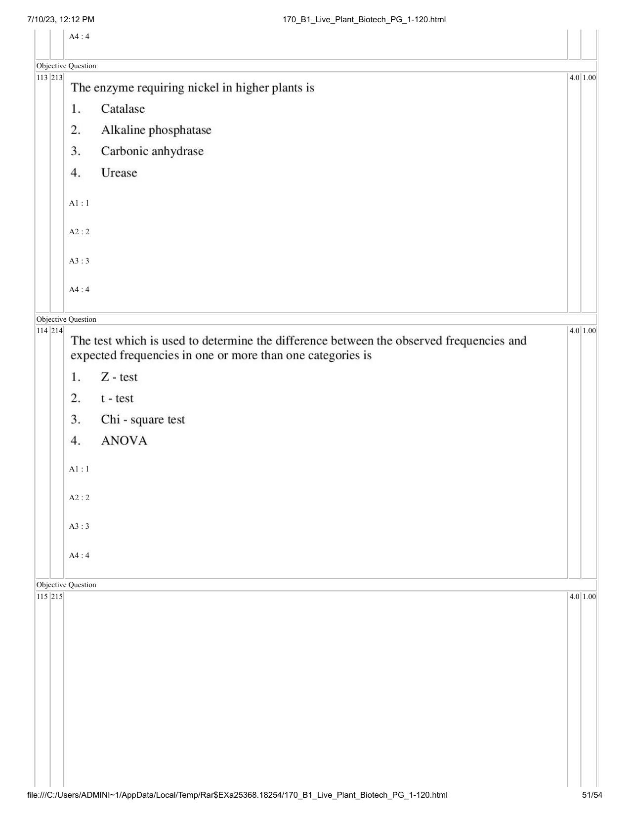 ICAR AIEEA PG 2023 PLANT BIOTECHNOLOGY Question Paper - Page 51